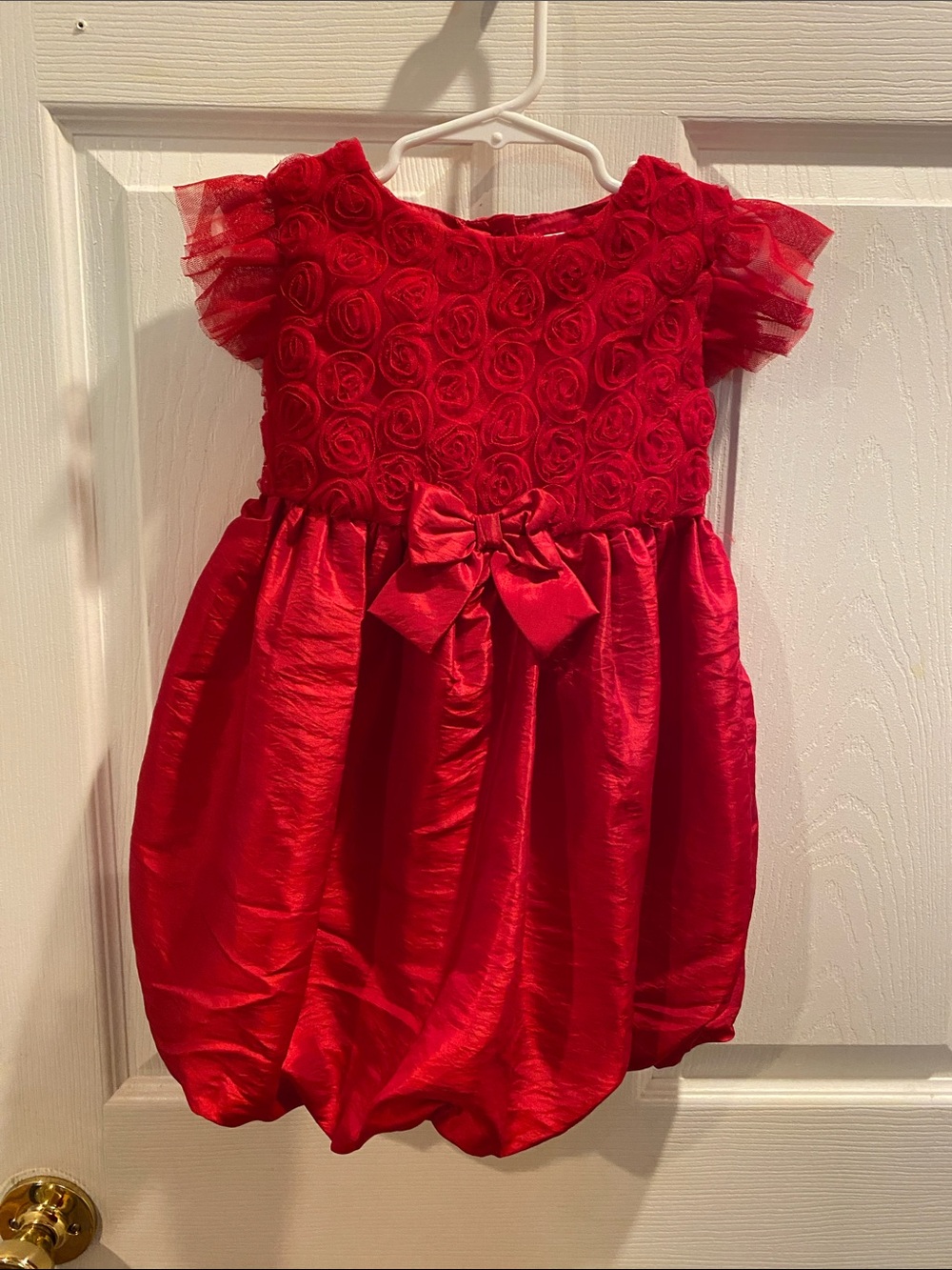 George Red Floral Rosette Bow Bubble Hem Dress